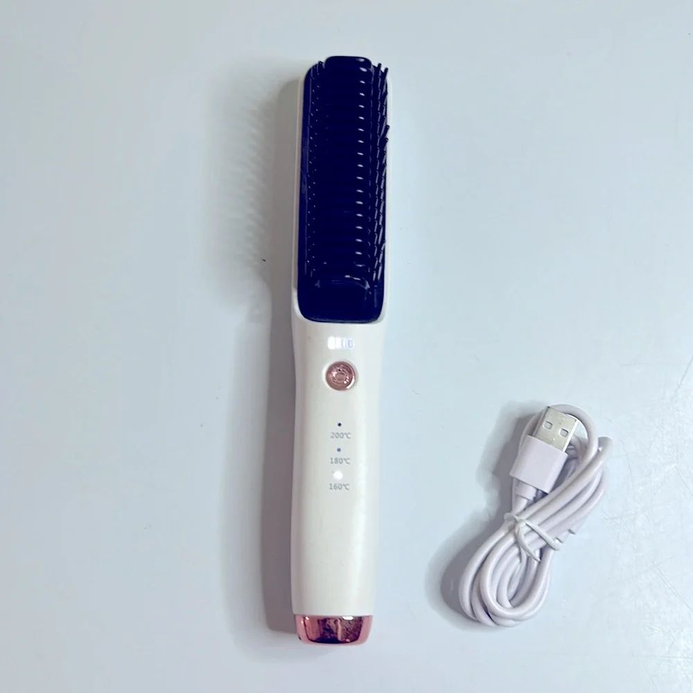 White With Rose Gold Cordless Rechargeable Straightening Brush